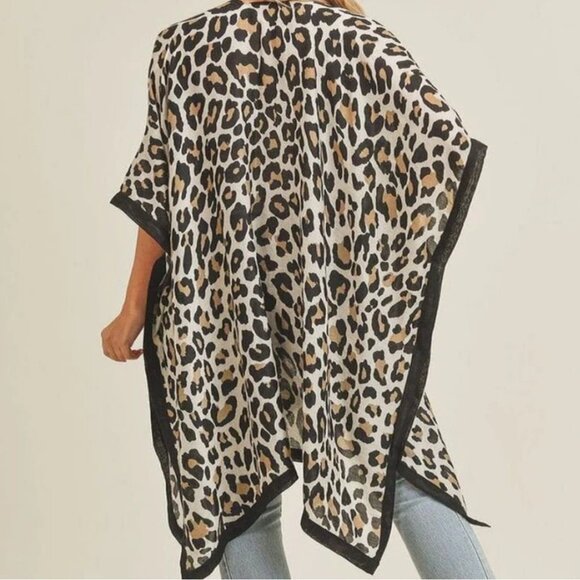 NWT Beige Leopard Print Boho Sheer Kimono Cardigan Lightweight Summer Beach - Picture 2 of 3
